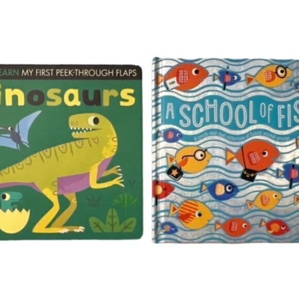 Bundle of 2 Baby‎ Toddler Books - A School of Fish, Dinosaurs Peek Through Flaps